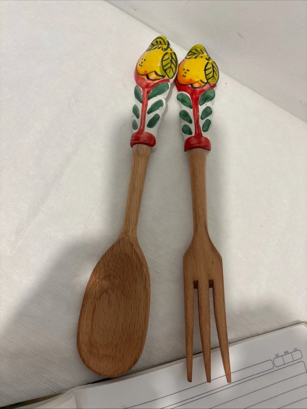 Hand-Painted Lemon Wood Salad Servers - Brand